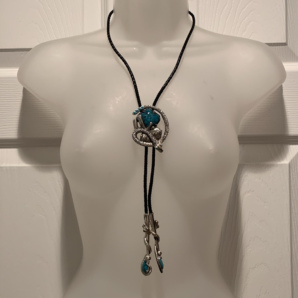 Vintage Sancrest Rattlesnake Faux Turquoise Bolo Tie